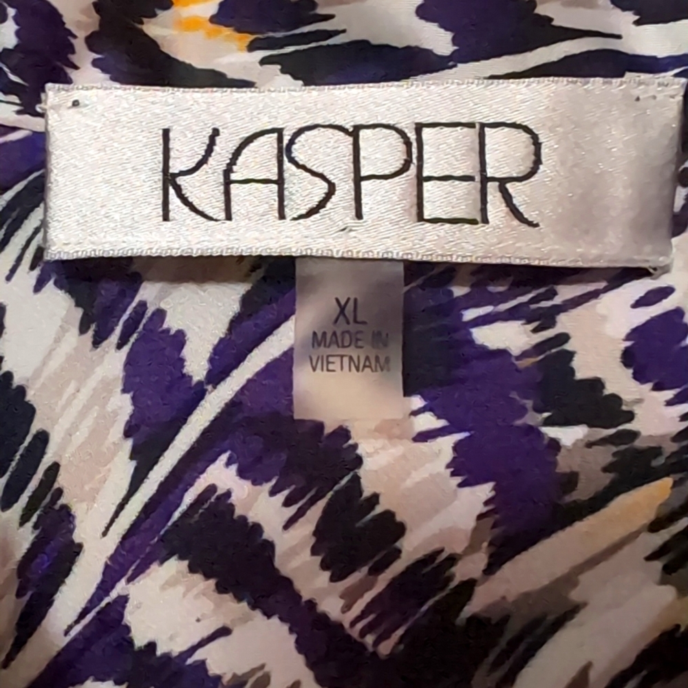 Kasper, Ladies, Purple, Gold, Black & White Blouse with Tie; Size XL - Picture 4 of 6